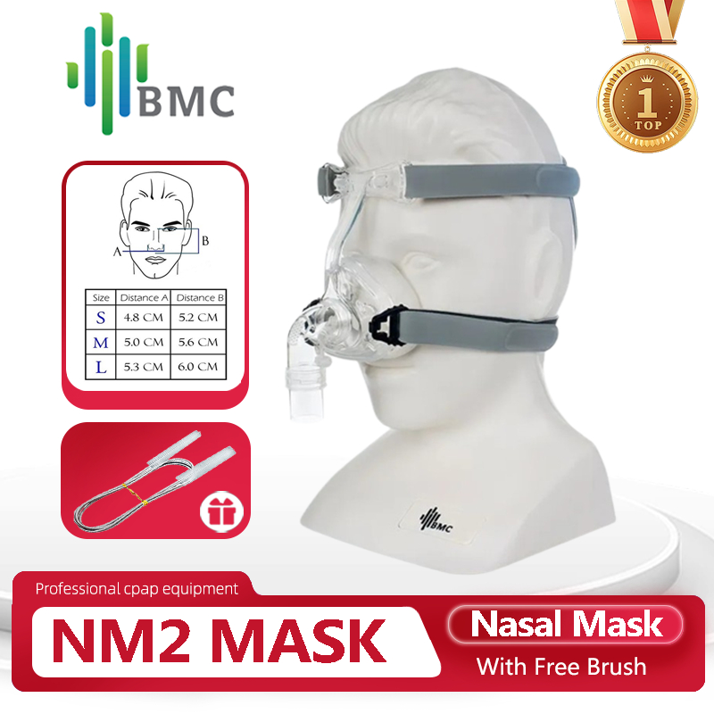 Bmc NM2 CPAP หน้ากากปิดจมูก ระบายอากาศ อินเตอร์เฟซ พร้อมหมวก สําหรับนอนกรน บําบัดบ้าน