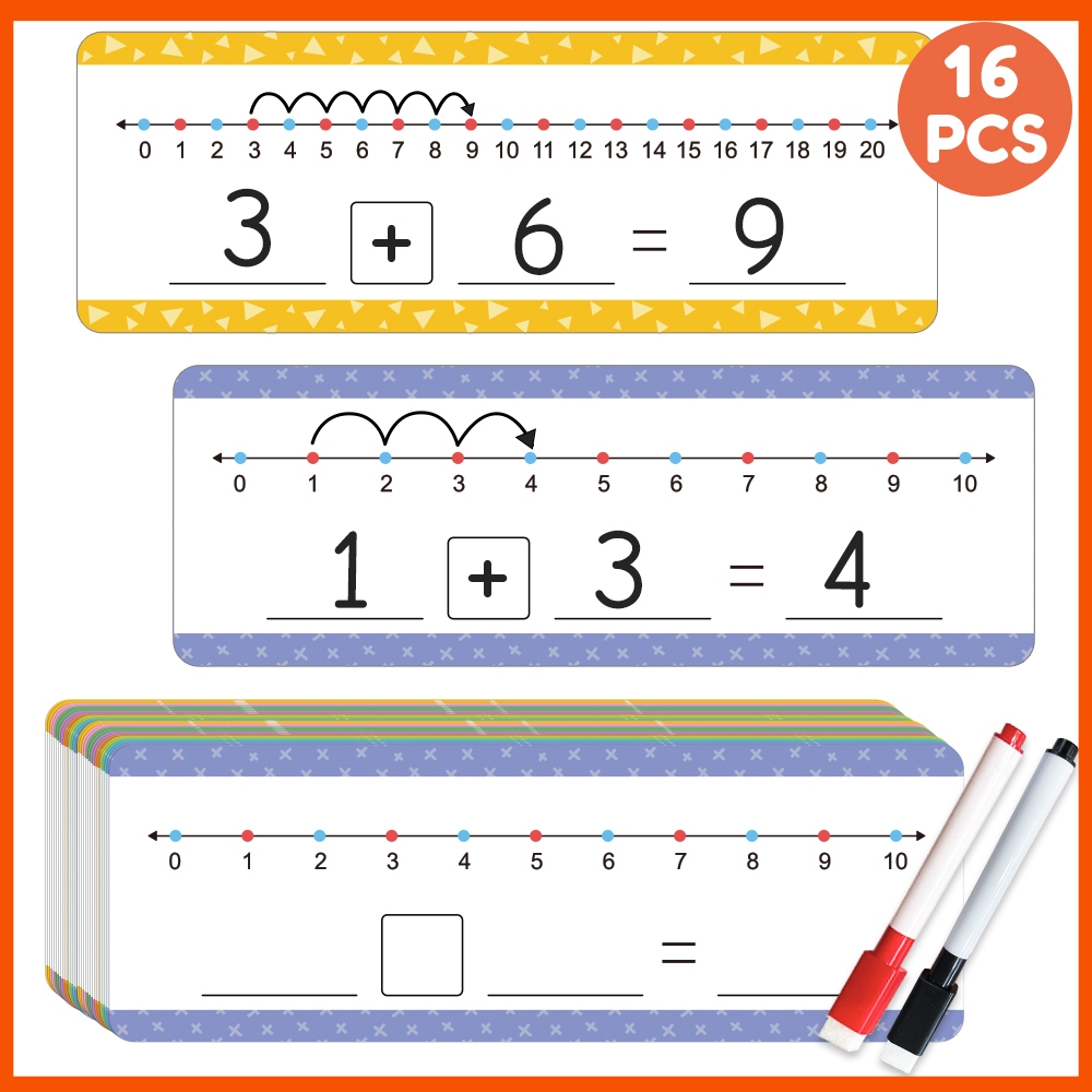 16 Pcs Math 0-20 Addition & Subtraction Dry Erase Number Line Flash Cards Montessori Education Manipulative Toy kid Learning Tool