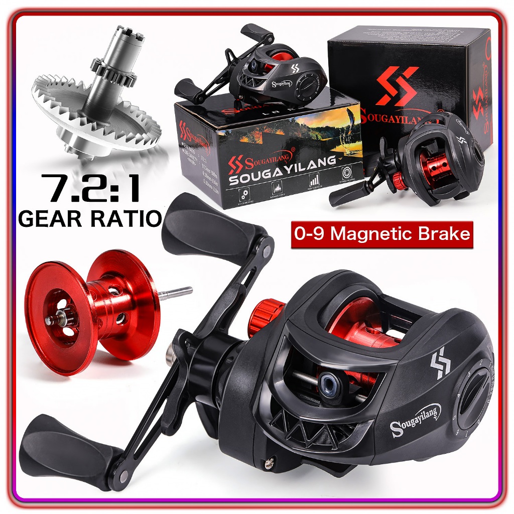 Sougayilang Baitcasting รอกตกปลา 7.2: 1 อัตราทดเกียร์ลาก 10 กก. CNC อลูมิเนียม ม้วนล้อตกปลา