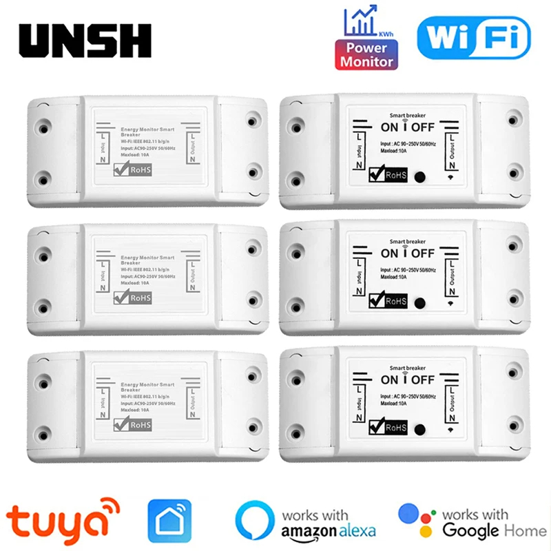 Tuya สมาร์ท WiFi สวิตช์ที่มีการตรวจสอบพลังงานมินิสมาร์ทเบรกเกอร์วงจรชีวิตสมาร์ทควบคุมระยะไกลทำงานร่วมกับ Alexa Google หน้าแรก Yandex อลิซ