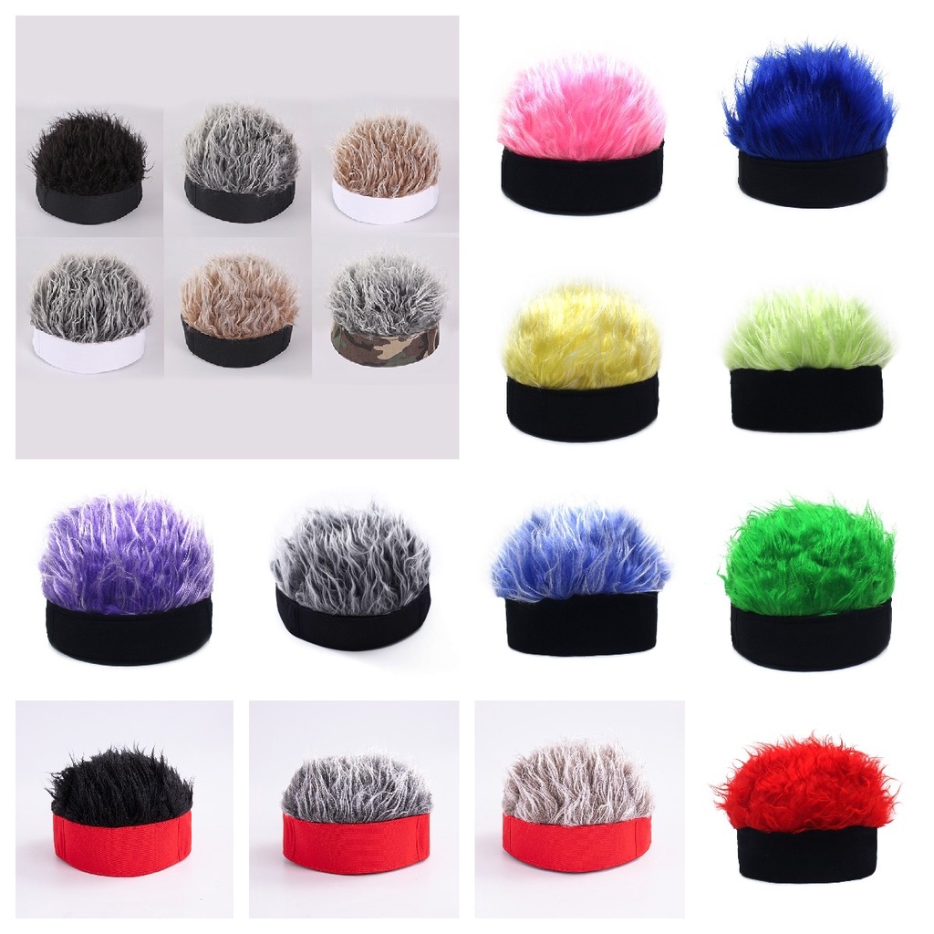 Popkozzi หมวกวิกผมจําลอง ไร้ขอบ แนวเรโทร สไตล์ฮิปฮอป