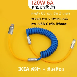 สายชาร์จไนล่อนถัก 120W 6A Type-C ยาว 2 เมตร ชาร์จเร็ว สําหรับ IPhone 16 15 14 13 Samsung 6A โทรศัพท์ อย่างรวดเร็ว สายชาร์