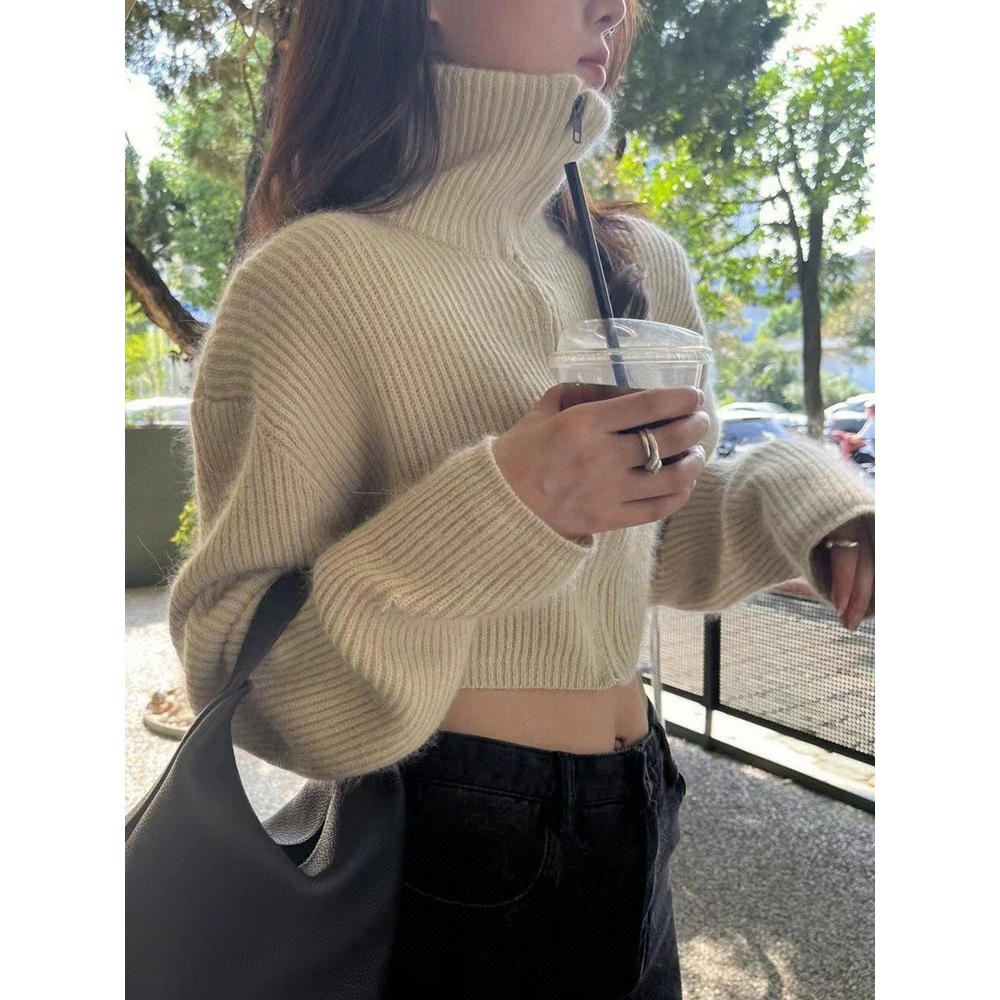 Xiaozhainv เสื้อกันหนาวแขนยาว คอปก แบบหนา แต่งซิปสองหัว สําหรับผู้หญิง