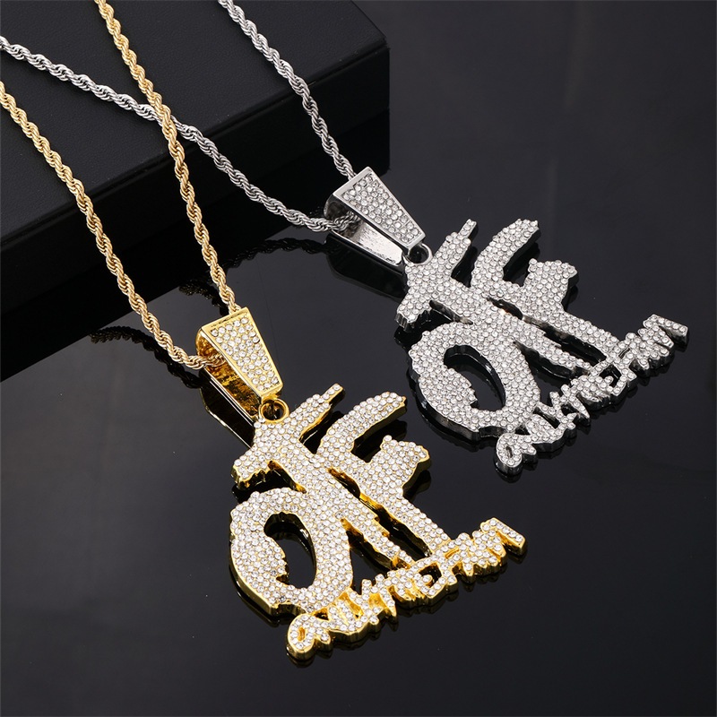 สร้อยคอ จี้ตัวอักษร OTF ประดับเพชร สไตล์ฮิปฮอป อเมริกัน ยุโรป สร้างสรรค์ สําหรับผู้ชาย