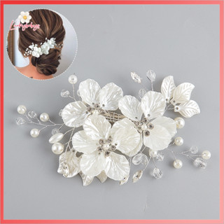 Luckybabys เจ้าสาวคริสตัลมุกดอกไม้ดอกไม้ Barrette ผมอุปกรณ์จ…
