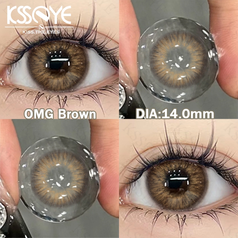 Ksseye คอนแทคเลนส์สี OMG Series เกรด 0.00 พร้อมเส้นผ่านศูนย์กลาง 14.0 มม. สีน้ําตาล เทา เขียว ม่วง 2 ชิ้น 1 คู่