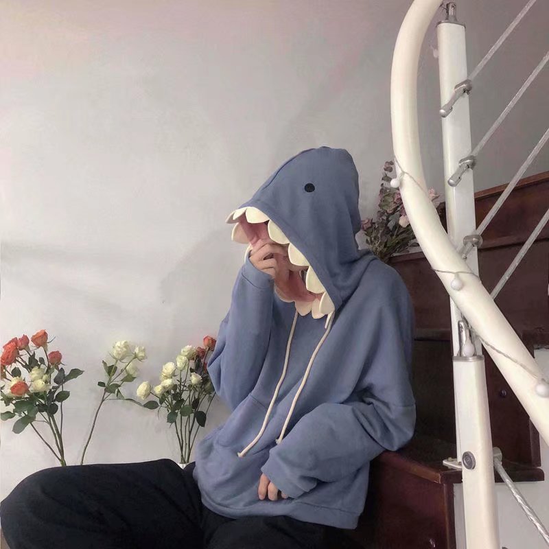 เสื้อกันหนาว ผ้าฟลีซ แบบนิ่ม ทรงหลวม ลายฉลามน่ารัก รูปที่ 7