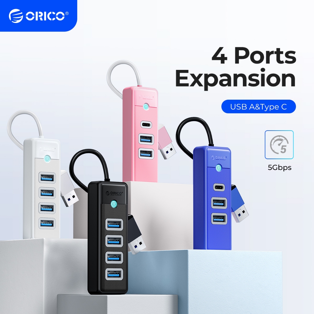 Orico USB 3.0 Hub Type C Multiport 4 พอร์ต Hub 5Gbps แบบพกพาอะแดปเตอร์ OTG สําหรับคอมพิวเตอร์พีซี (PWC2U)