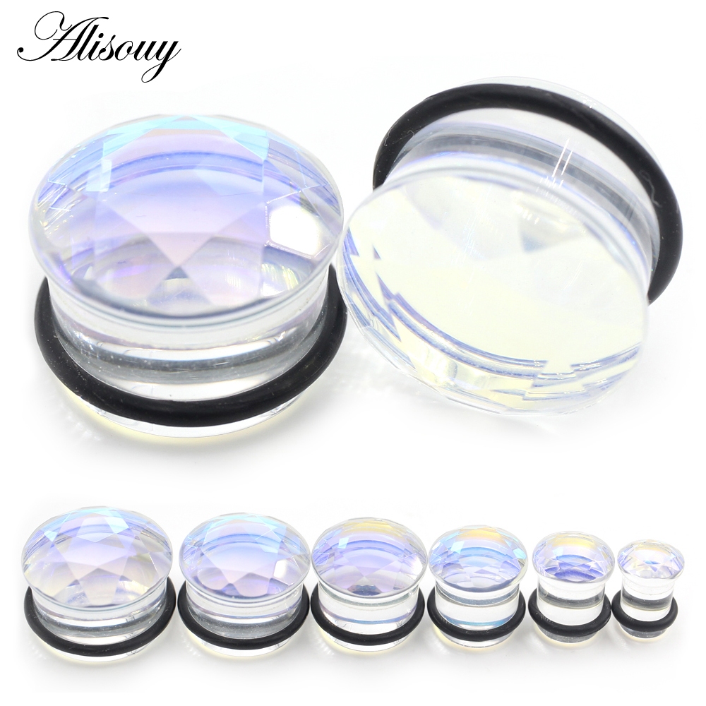 Alisouy 2 ชิ้นเห็ดส่วนแก้วผู้หญิงผู้ชายหูปลั๊กอุโมงค์ Guages Stretcher Expander Extender ต่างหูเจาะเครื่องประดับ