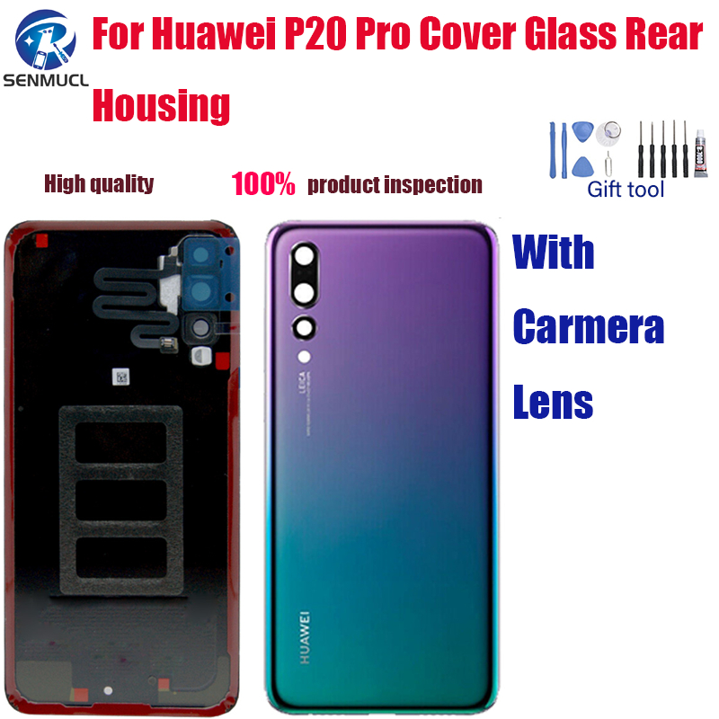 ของแท้ ฝาครอบแบตเตอรี่ด้านหลัง พร้อมสติกเกอร์เลนส์กล้อง แบบเปลี่ยน สําหรับ Huawei P20 Pro