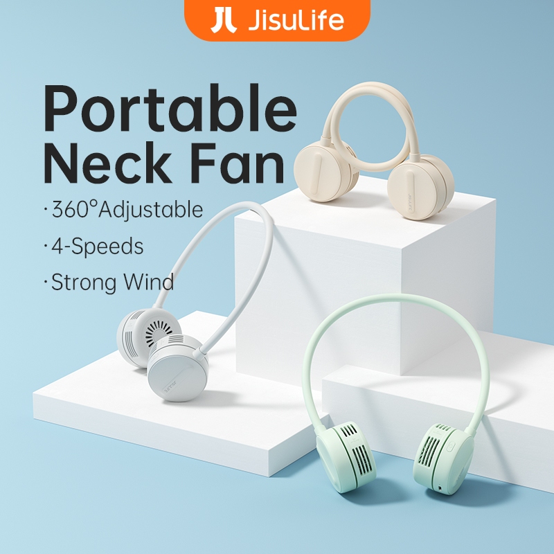 JISULIFE พัดลมคล้องคอ ไร้ใบพัด ชาร์จ USB 360 ° ปรับได้ ความเร็ว 4 ระดับ แฮนด์ฟรีส่วนบุคคล แบบพกพา
