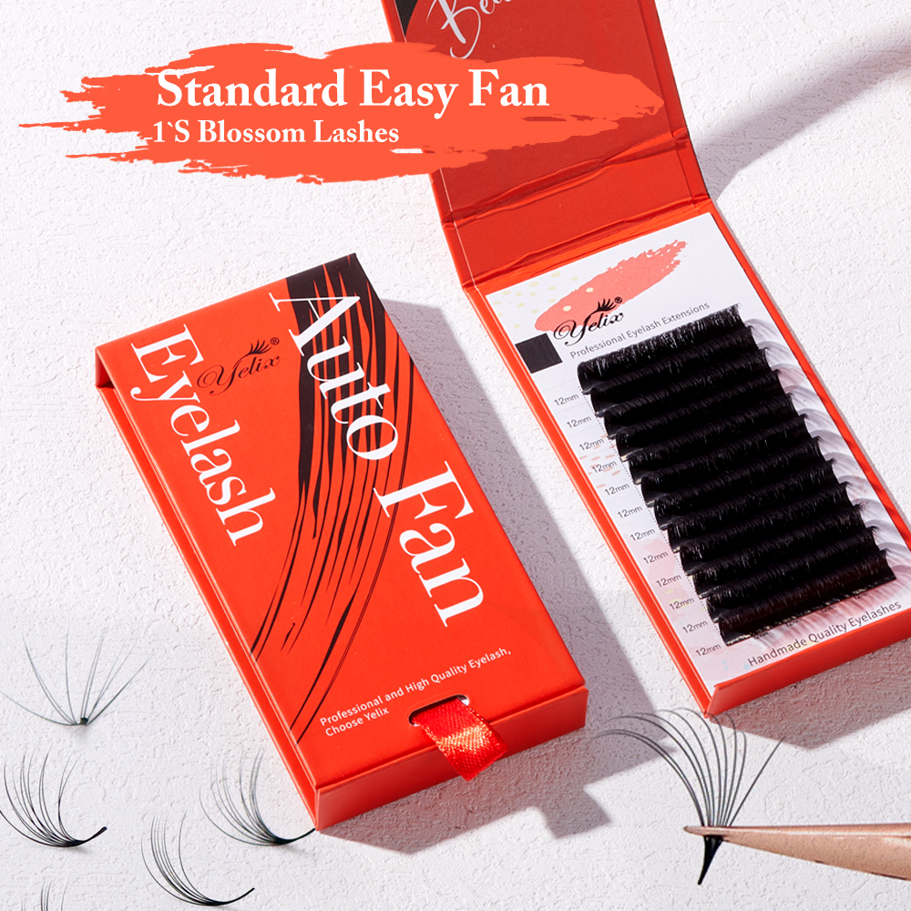 Yelix Volume Eyelash Extensions B/C/C+/D Curl 8-15 มม.ความยาวง่ายพัดลม Self Fanning Volume Lashes 0.07 ความหนายาวนาน Blooming Lashes