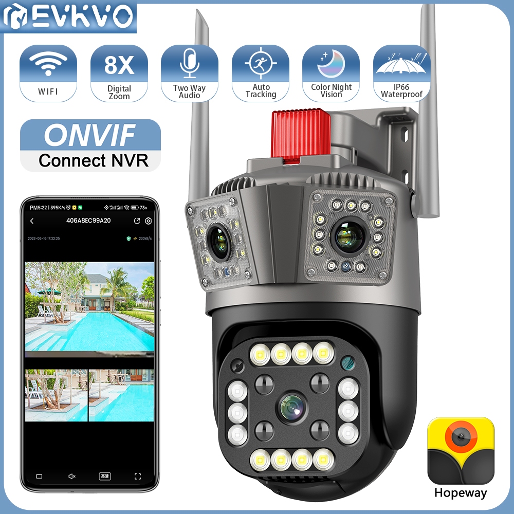 Evkvo กล้องวงจรปิดไร้สาย 6K 12MP PTZ IP WiFi AI ซูมได้ 8X NVR กันน้ํา สําหรับกลางแจ้ง