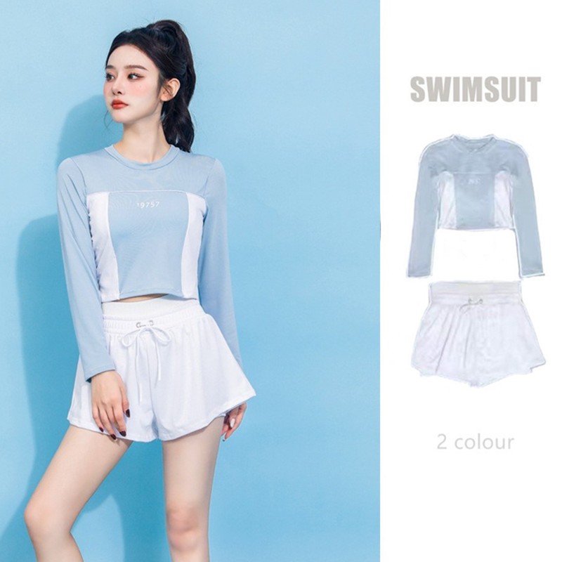 ใหม่ ชุดว่ายน้ําบิกินี่ แขนยาว เอวสูง เซ็กซี่ 3 ชิ้น Y57