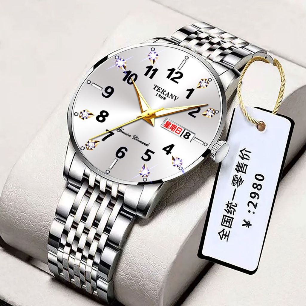 นาฬิกาข้อมือ Swiss กันน้ํา นําเข้าจากเกาหลี แบบดั้งเดิม สไตล์นักธุรกิจ ปฏิทินคู่ สําหรับผู้ชาย