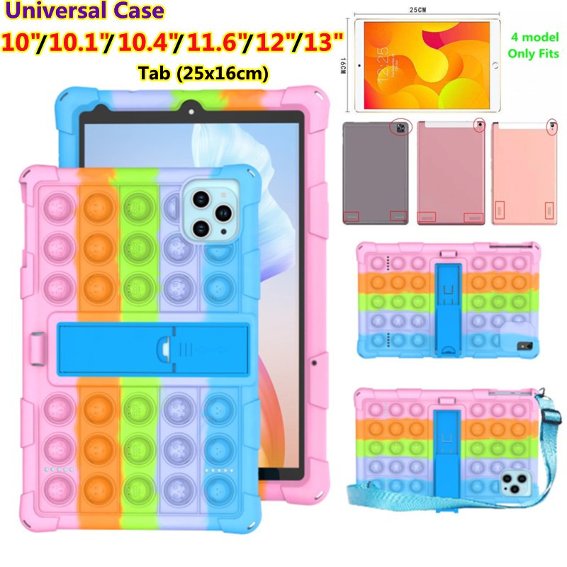 For 10" 10.1" 10.4" 11.6" 12" 13 inch Universal Case Android tablet Cover Stand Protect Shell Stress Reliever Toys Soft Silicone Cover with Shoulder Stra