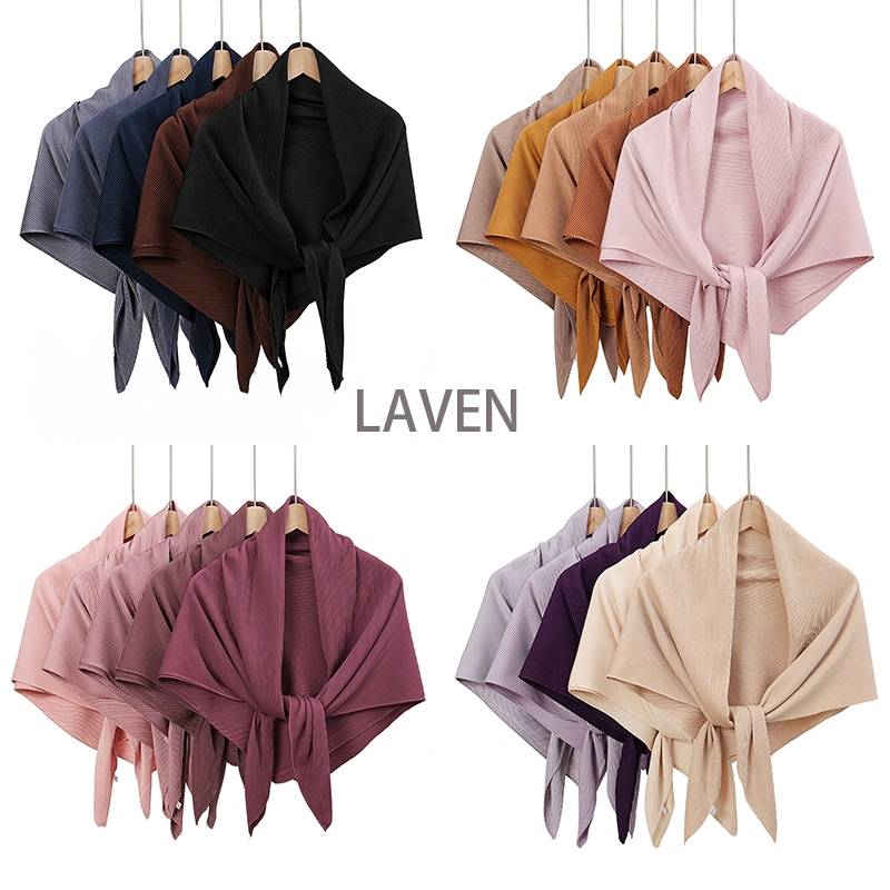 Laven Plain Square Satin Crinkle ผ้าพันคอผู้หญิงมุสลิม Tuudung Bandana ฮิญาบผ้าพันคอจีบผ้าคลุมไหล่ริ้วรอย