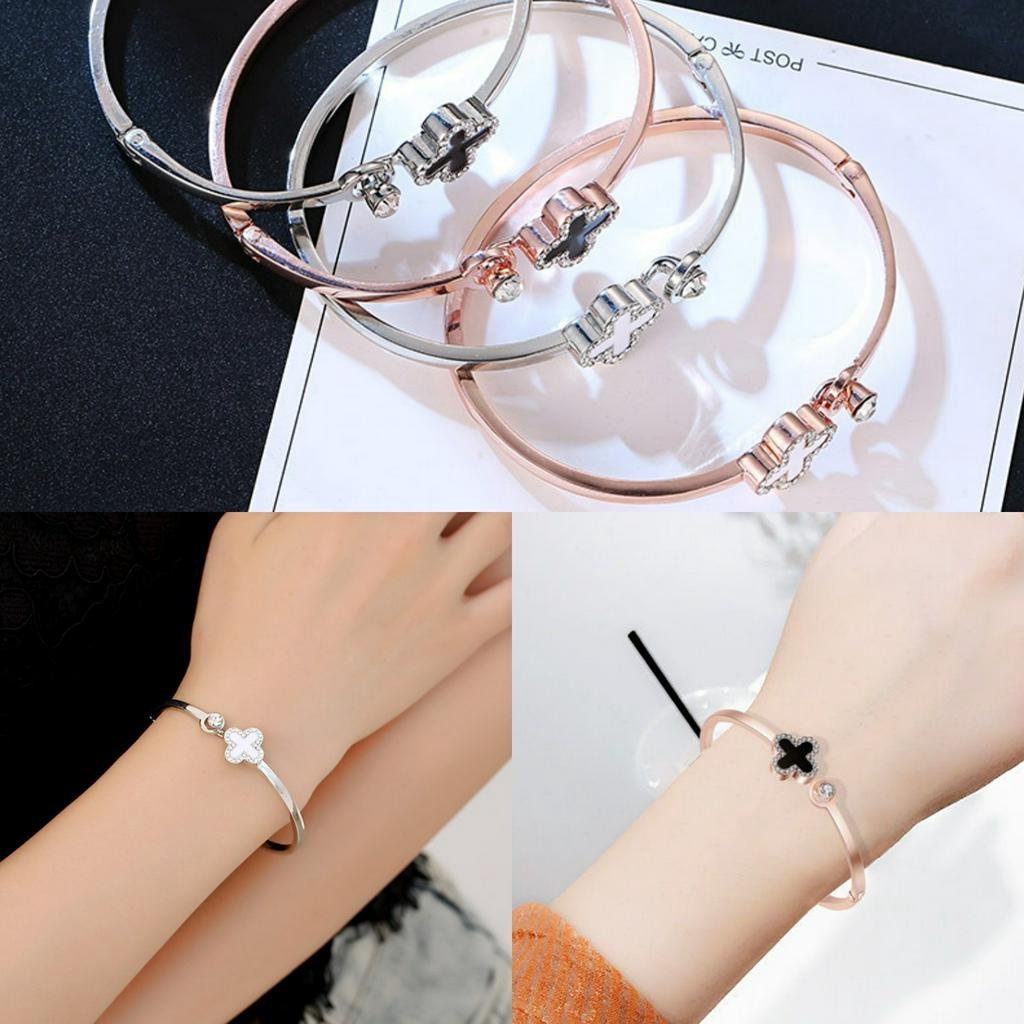 เครื่องประดับ สร้อยข้อมือ กําไลข้อมือ สเตนเลส ชุบทอง 18k รูปใบโคลเวอร์ เหมาะกับของขวัญ สไตล์เกาหลี สําหรับผู้หญิง