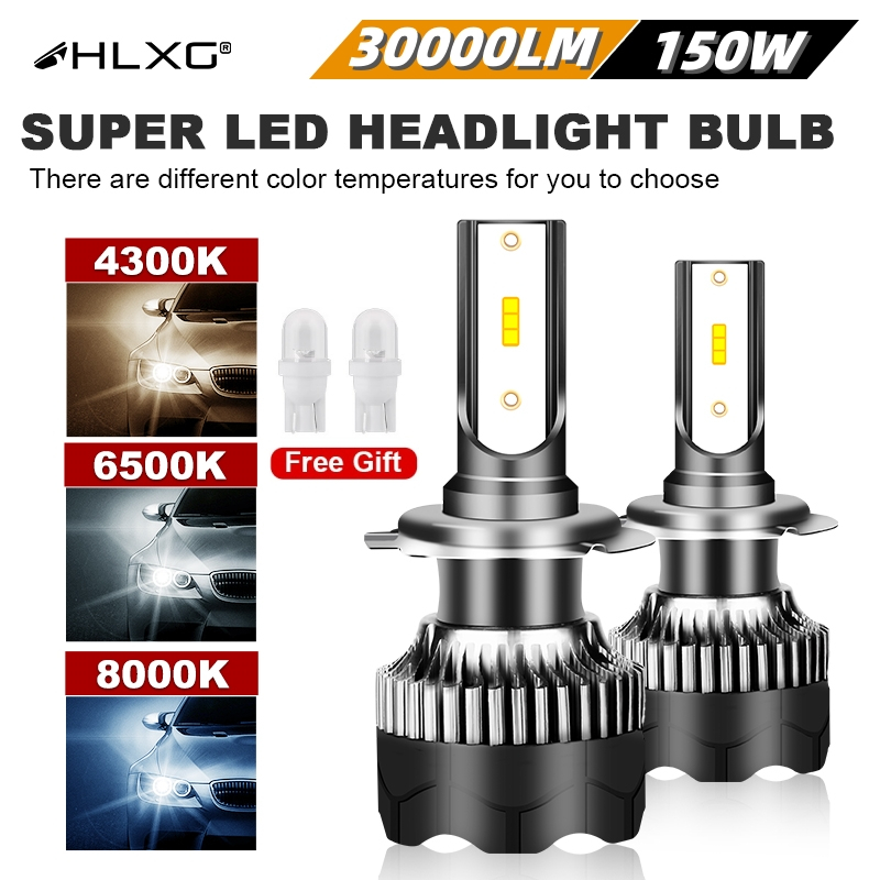 Hlxg 2 ชิ้น ไฟหน้า ไฟตัดหมอก H7 LED 30000LM 150W H4 LED H1 H11 H8 H9 9005 9006 HB3 HB4 9012 HIR2 150