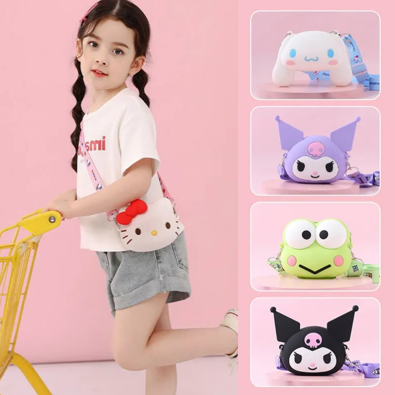 กระเป๋าสะพายซิลิโคนเด็ก Sanrio Hello Kitty Kuromi My Melody Coin Purse Kawaii Toys Squishy Bags สำหรับเด็กตกแต่งของขวัญวันเกิด