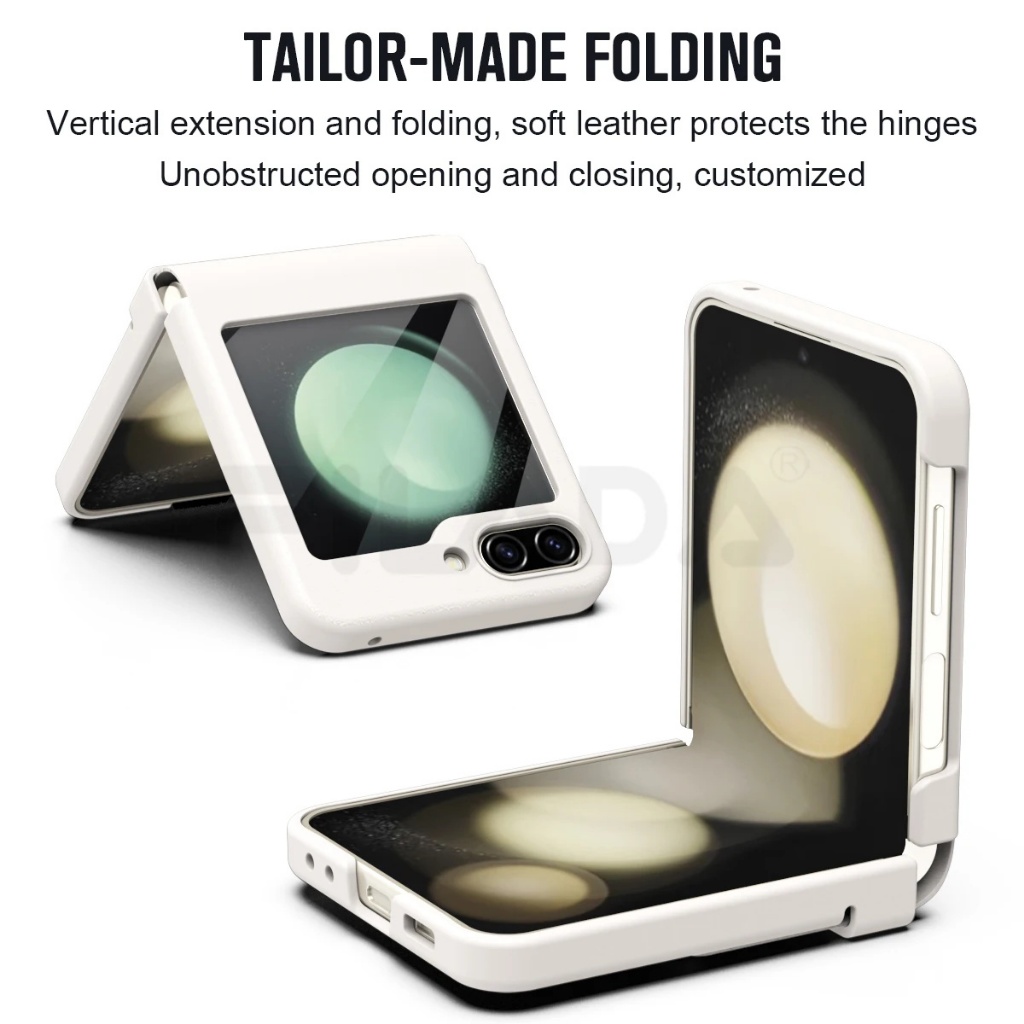 สําหรับ Samsung Galaxy Z Flip 5 เคสหรูหรา ผิวด้าน หนังด้าน บานพับ ป้องกัน พับ กันกระแทก เคสแข็ง อุปกรณ์เสริม - รูปที่ 3