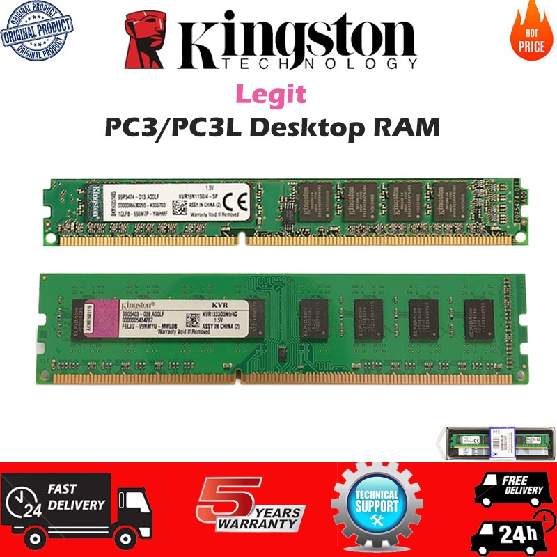 แท้ Kingston DDR3 RAM 2GB 4GB 8GB 1333 1600MHz โมดูลหน่วยความจําเกม PC3 PC3L DIMM