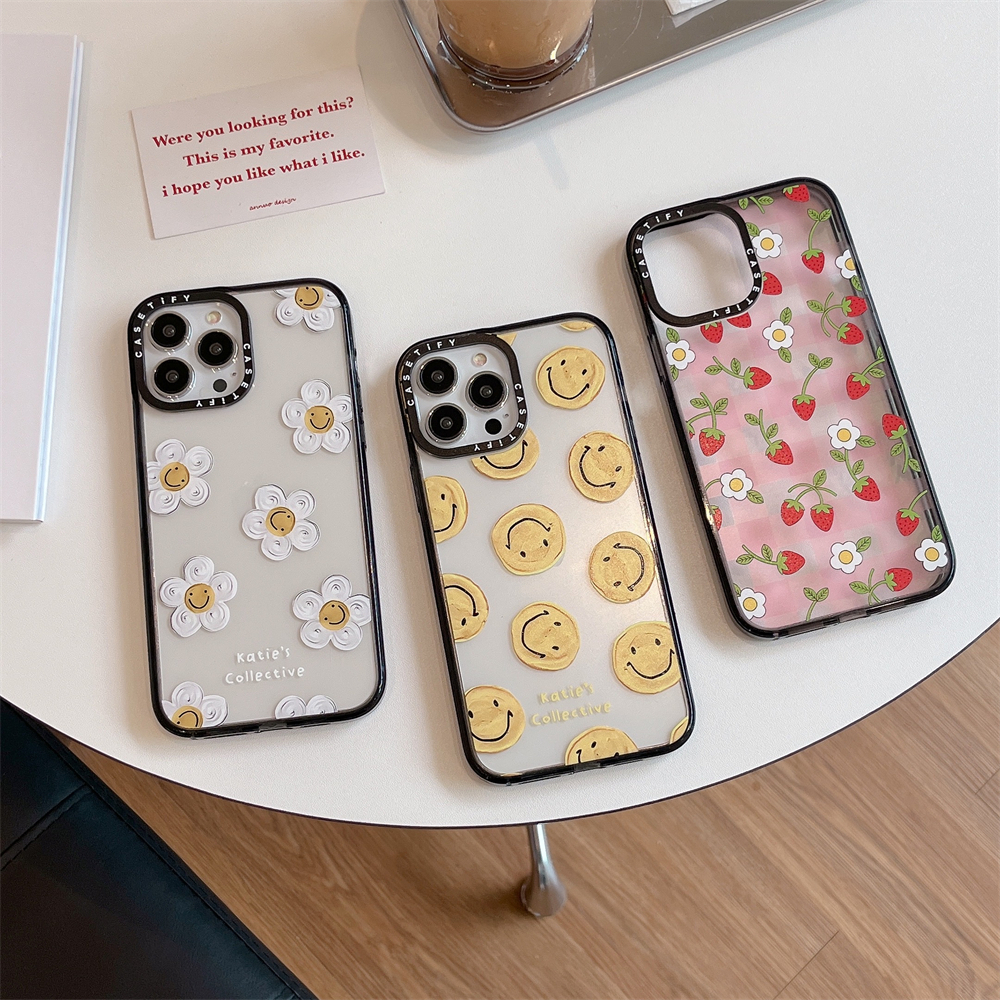 สําหรับiphone 16 15 14 Pro Max BE Happy Smile Faceดอกไม้รูปแบบสําหรับiPhone 13 12 Pro Max Hard PCปกหลังกรณีiPhone 15 เคสกันกระแทกสําหรับiPhone 11 Clear Case