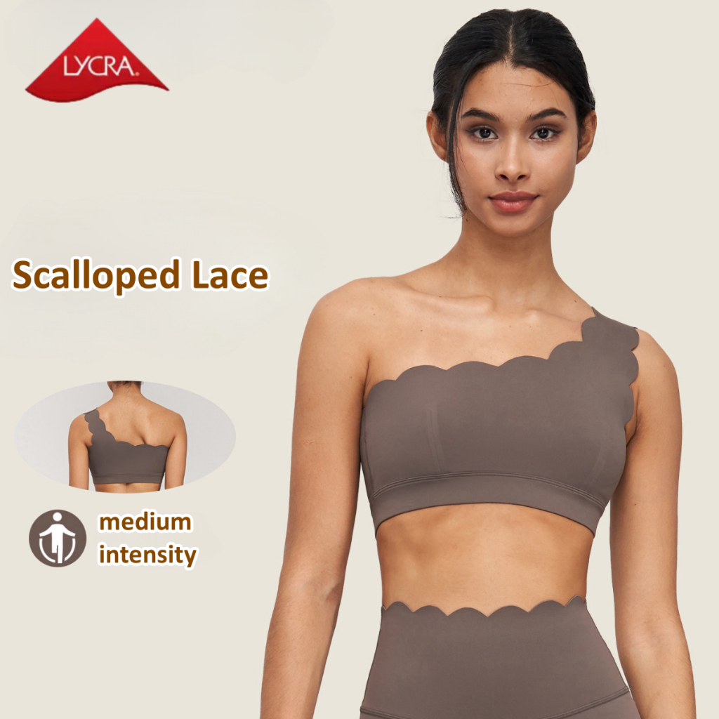 L.CIRCLE(Lycra)สปอร์ตบราโยคะ Single Scalloped Lace Strap Good Support – โปรปัง