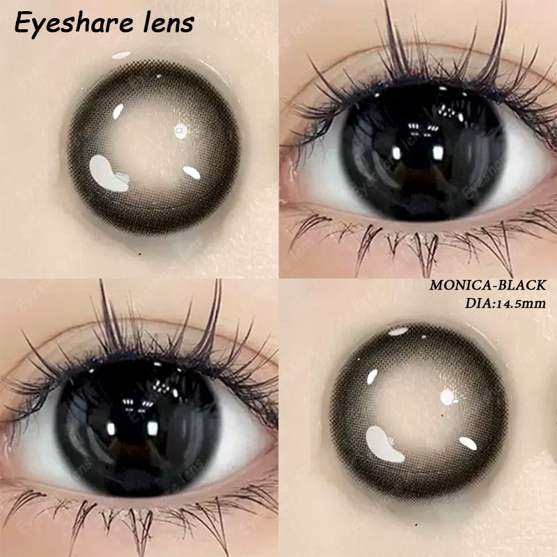 （COD）ส่งไวจากไทย✨ Eyeshare Monica คอนแทคเลนส์ Black เลนส์สไตล์ประจำวัน เลนส์บิ๊กอาย-14.5mm หวาน เอฟเฟกต์ตาโต ลายแฟชั่น