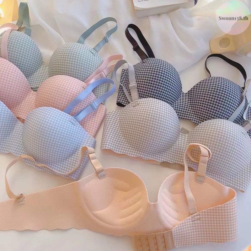 สื้อชั้นในไร้โครง ไร้ขอบ สวมใส่สบาย ลายสก็อตสีพาสเทล เสื้อใน