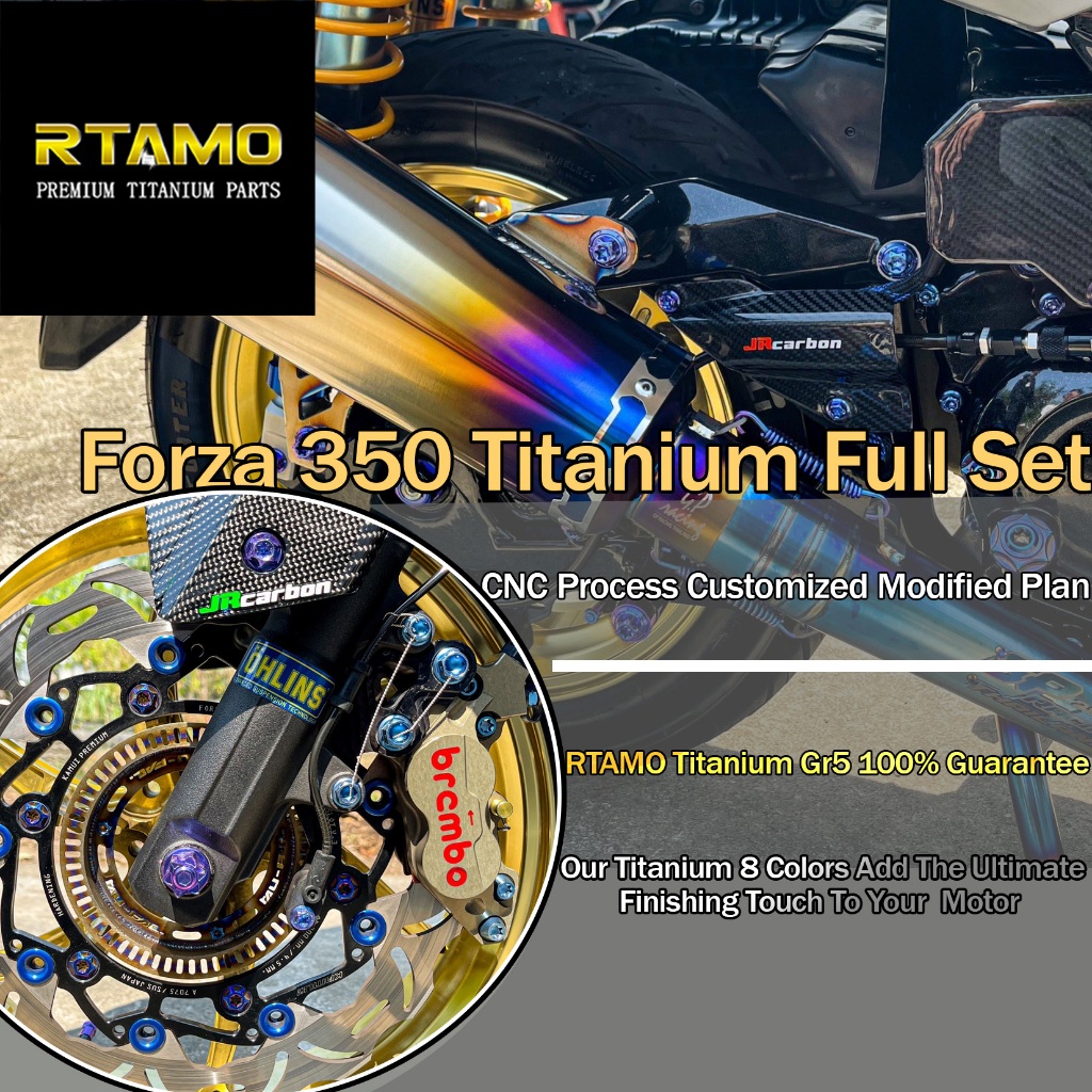 RTAMO ไทเทเนียม Gr5 Forza350 โช๊ค ครอบแคร้ง น๊อตทั้งคัน ชุดน็อตทั้งคัน ดอกไม้-หัวเฟือง น็อตแคร้งเครื่อง น็อตกรองอากาศ น็อตเกลียวปล่อยกรอง