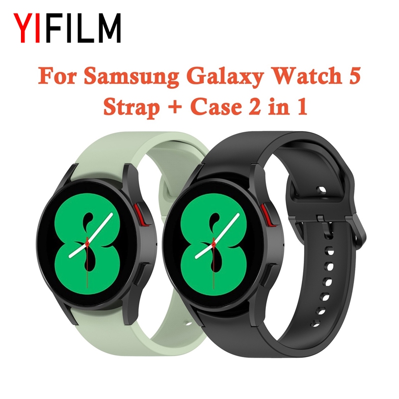 สายซิลิโคน + เคส สําหรับ Samsung Galaxy Watch 5 40 มม. 44 มม. เปลี่ยนสายสมาร์ทวอทช์ นิ่ม TPU ฝาครอบป้องกัน เต็มรูปแบบ สายซิลิโคน + เคส สําหรับ Samsung Galaxy Watch 5 Pro
