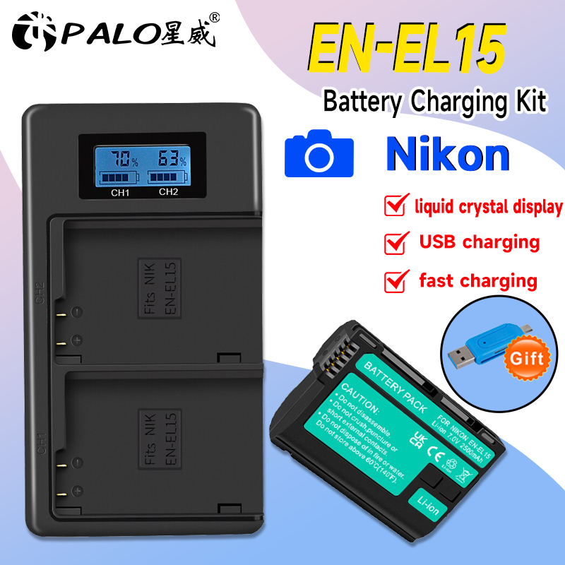 Palo ที่ชาร์จแบตเตอรี่กล้อง EN-EL15 สําหรับ Nikon 1V1 D7000 D7500 D850 D810 D800 D750 D610 D600 D500