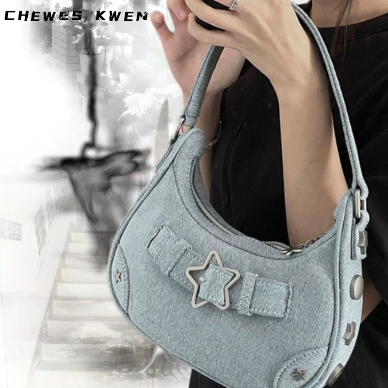 Chewes KWEN Y2K ใหม่ กระเป๋าสะพายไหล่ ลายดาว สไตล์เรโทร แฟชั่น สําหรับผู้หญิง