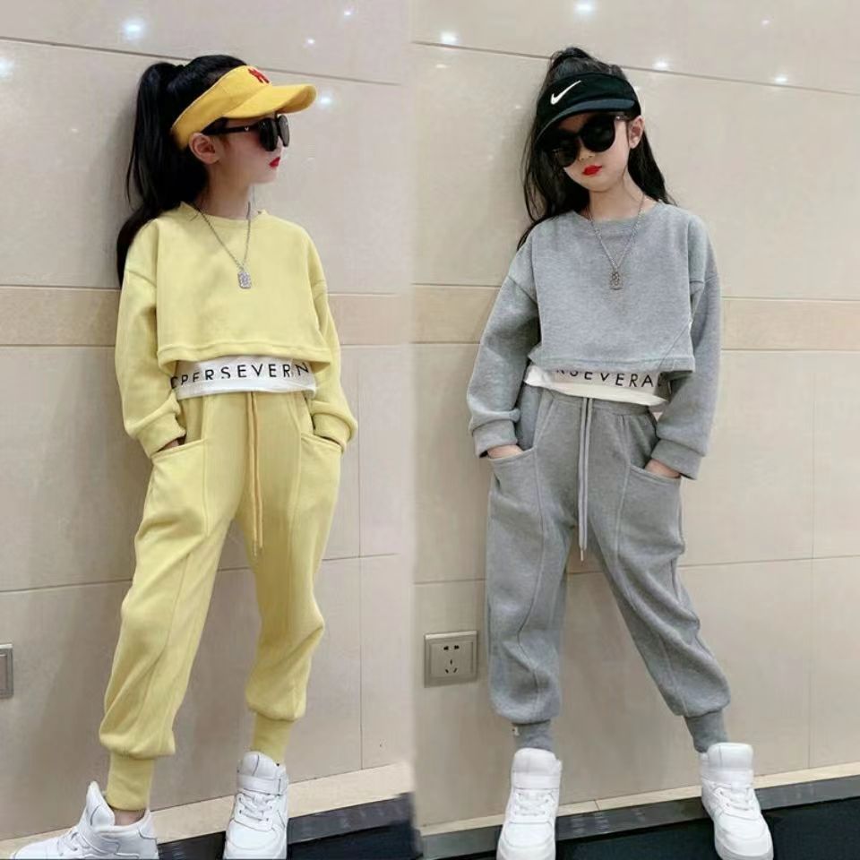 Lemon-tree 3-15Y ชุดเสื้อกันหนาว + กางเกง สองชิ้น สไตล์ตะวันตก ขนาดใหญ่ สําหรับเด็กผู้หญิง