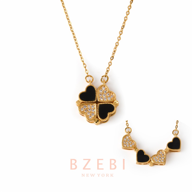 Bzebi สร้อยคอแฟชั่น ใบโคลเวอร์ ผู้หญิง จี้ สแตนเลส ไม่ลอก เครื่องประดับแฟชั่น แตนเลส ใส่ได้แบบ2 18k ชุบทอง สําหรับผู้หญิง 1057n