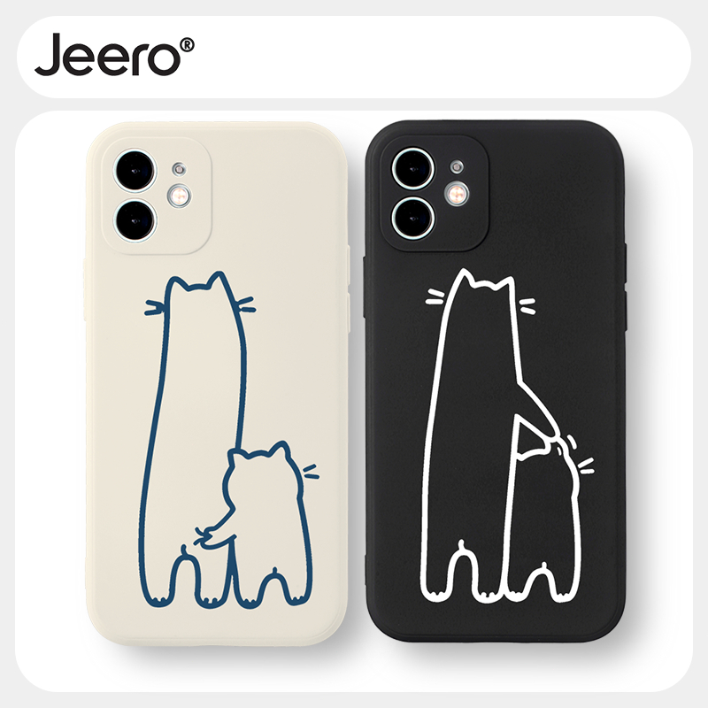 Jeero เคสคู่ เคสไอโฟน คู่รัก กันกระแทกซิลิโคนนุ่มลายการ์ตูนน่ารักตลก เคสโทรศัพท์ สีดำ Compatible for iPhone 16 15 14 13 12 11 Pro Max SE 2020 X XR XS 8 7 6 6S Plus xsmax 6splus 7plus 8plus พลัส HFF3742