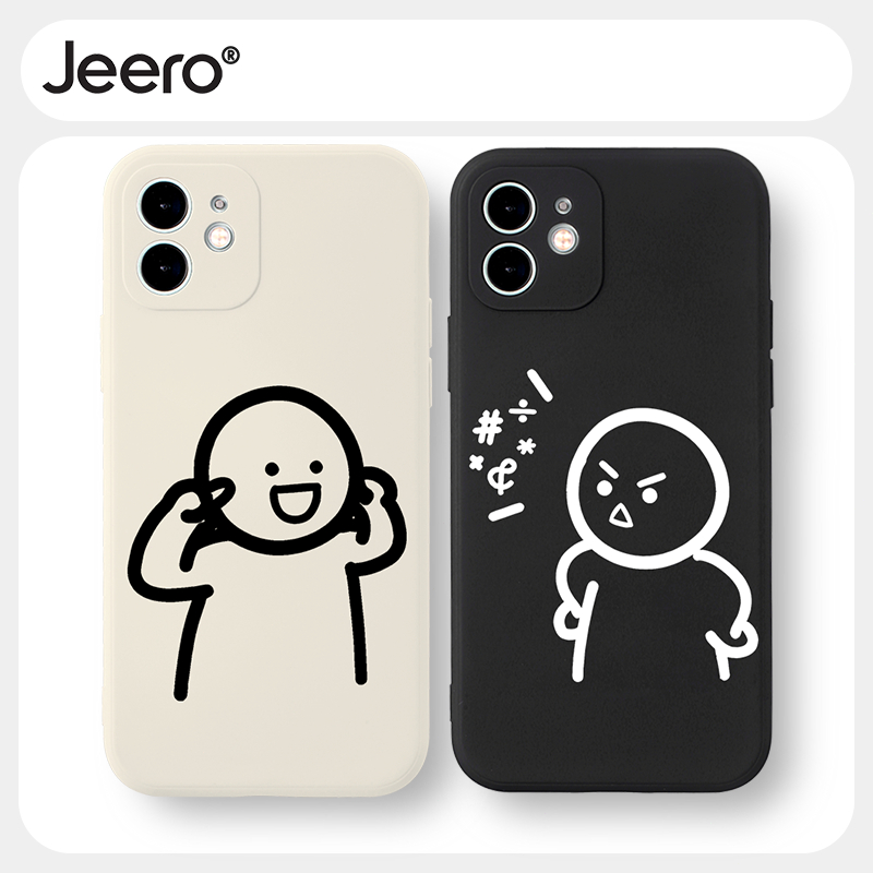 Jeero เคสคู่ เคสไอโฟน คู่รัก กันกระแทกซิลิโคนนุ่มลายการ์ตูนน่ารักตลก เคสโทรศัพท์ สีดำ Compatible for iPhone 16 15 14 13 12 11 Pro Max SE 2020 X XR XS 8 7 6 6S Plus xsmax 6splus 7plus 8plus พลัส HFF3740