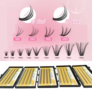 คลัสเตอร์ขนตาปลอม 10D D+ Curl 8-12 มม. 4 แถว 30D 40D ใช้ซ้ําได้ DIY
