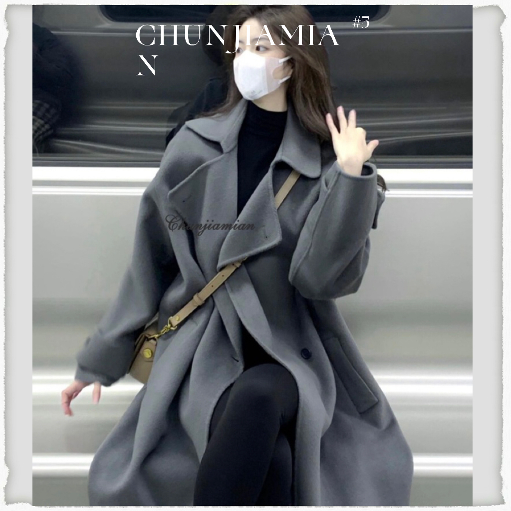 เสื้อโค้ท ผ้าขนสัตว์ สีเทา แฟชั่นฤดูใบไม้ร่วง และฤดูหนาว 2023