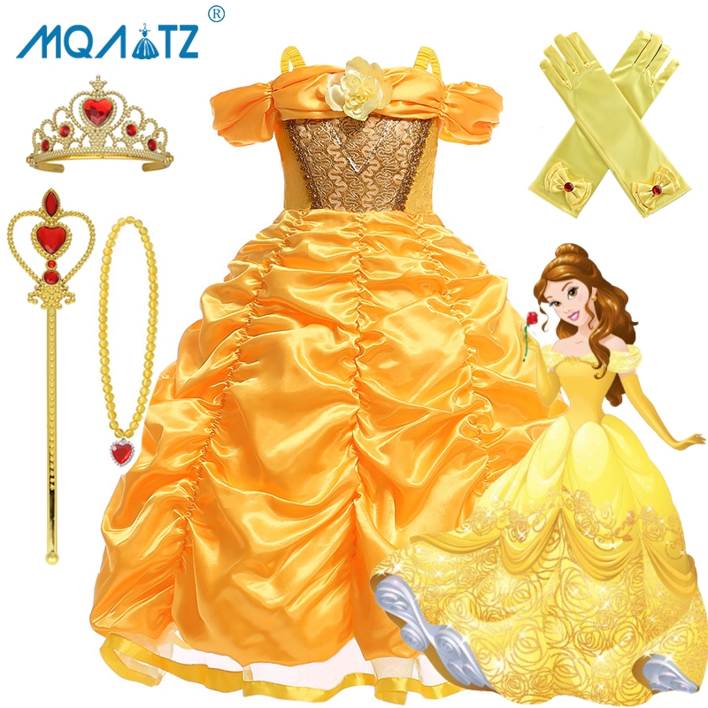 Mqatz ชุดเดรสคอสเพลย์ ทรงเอ สไตล์เจ้าหญิง สําหรับเด็กผู้หญิง อายุ 3-10 ปี SMR023