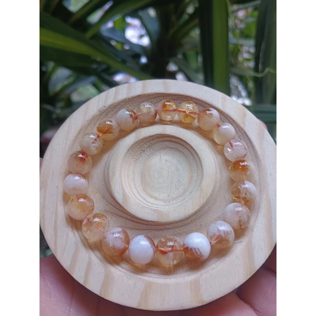 ((คริสตัลร็อค) สร้อยข้อมือซิตรินธรรมชาติ สัญลักษณ์แร่ธาตุน้ําผึ้ง ฝานม