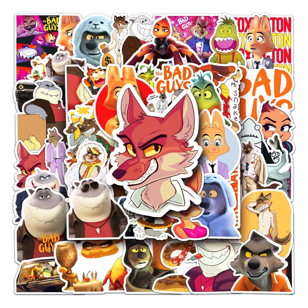 50 ชิ้นตลก BAD GUYS การ์ตูน Disney สติกเกอร์กันน้ําโทรศัพท์แล็ปท็อปสเก็ตบอร์ดสติกเกอร์สร้างสรรค์ Graffiti รถมอเตอร์สติกเกอร์