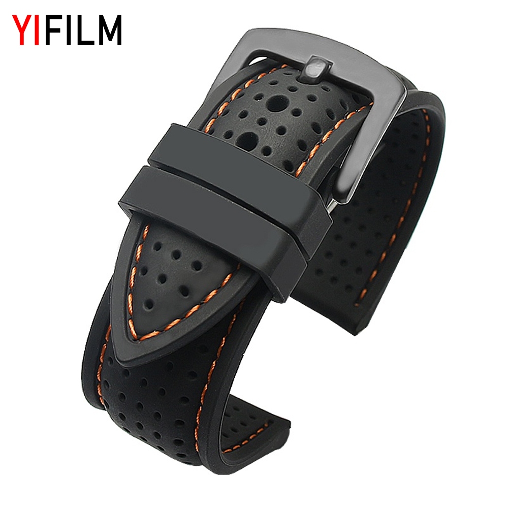 Yifilm สายนาฬิกาข้อมือซิลิโคน ระบายอากาศ สําหรับ T-issot O-mega ขนาด 18/20/22/24 มม.