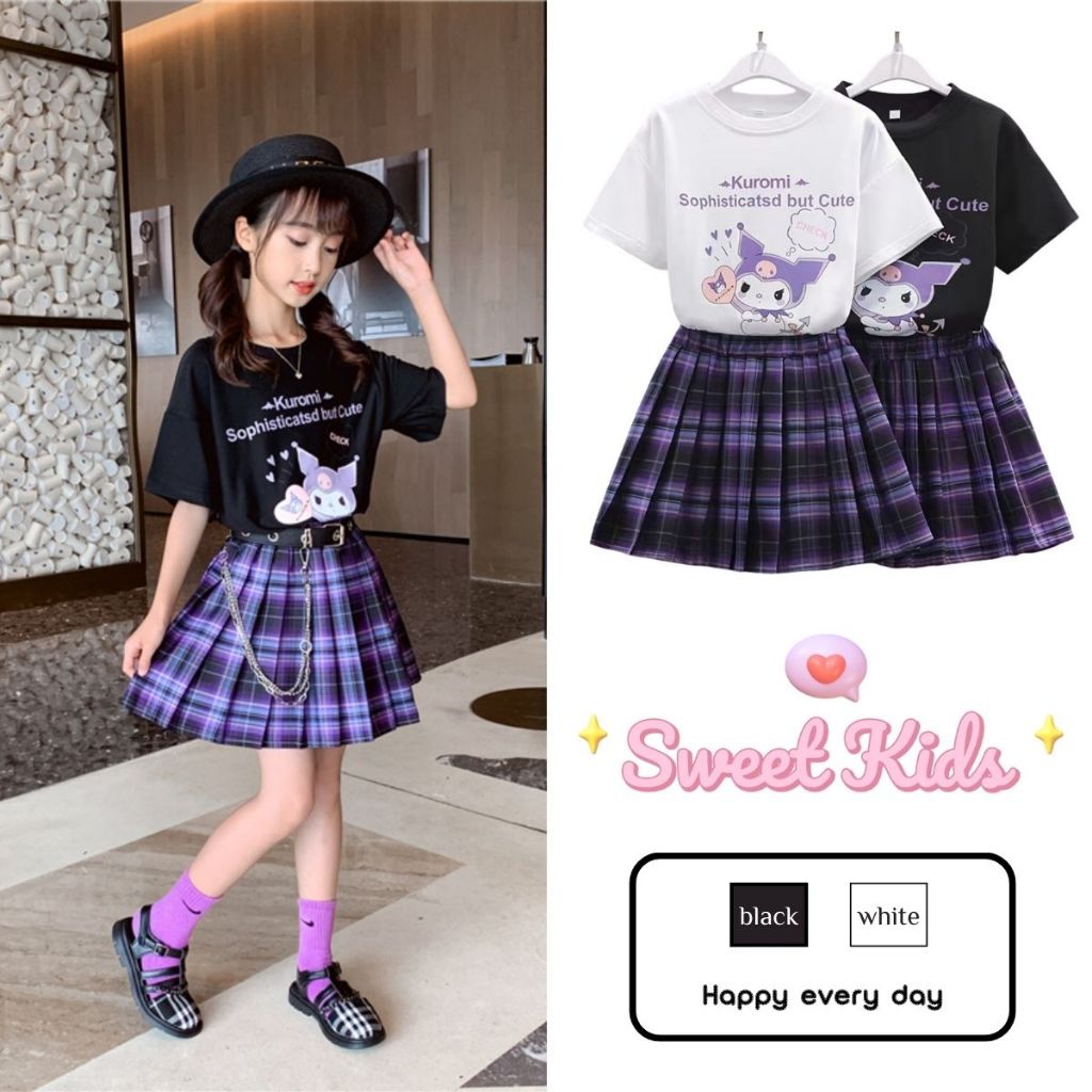 SweetKids พร้อมส่งจากกทม เสื้อผ้าสาว ชุดกระโปรงเด็กหญิงคูโลมิ y2k เสื้อยืดแขนสั้น เสื้อยืด+กระโปรง ชุดกระโปรงสองชิ้น