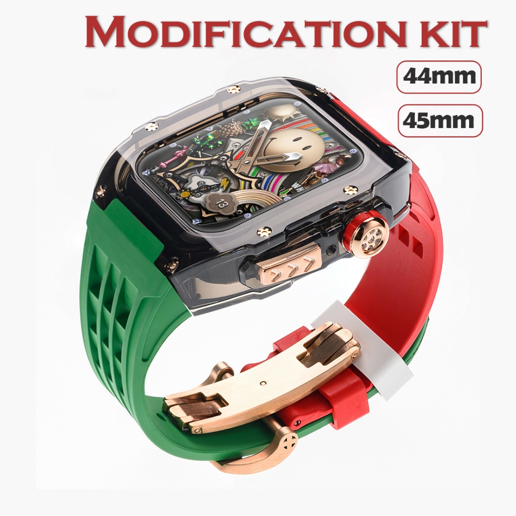 RC การปรับเปลี่ยนชุดเหมาะสำหรับ Apple Watch Series 9 8 7 6 5 4 SE สายยางฟลูออรีน Ultra 1/2 49 มม.45 มม.44 มม.กรณีป้องกัน Smart Watch อุปกรณ์เสริม