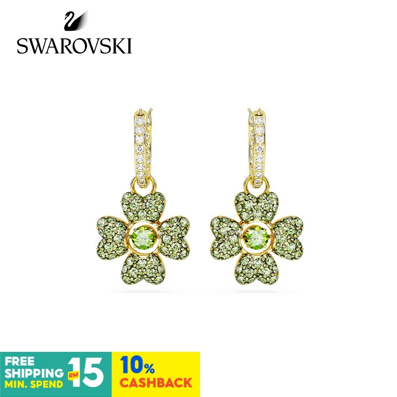 Swarovski IDYLLIA ต่างหูใบโคลเวอร์ สีเขียว หรูหรา