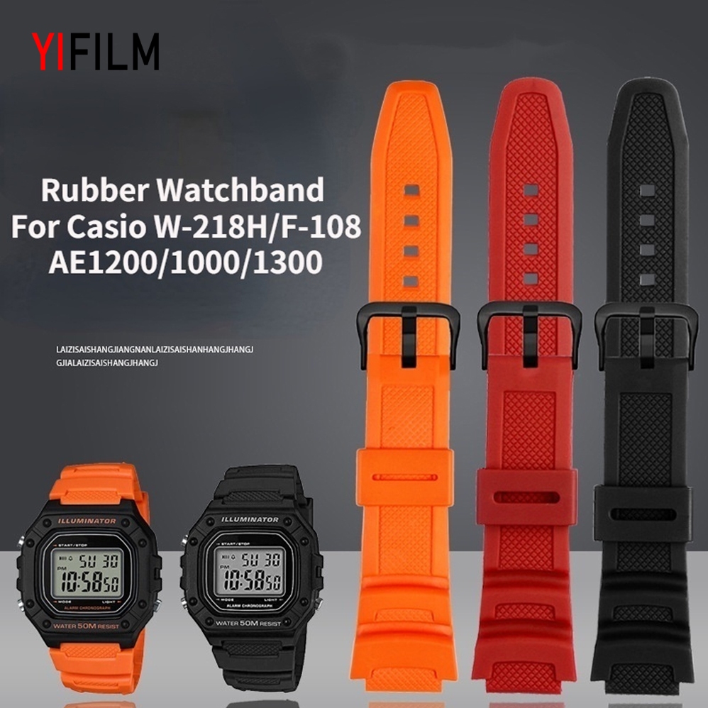 Yifilm สายนาฬิกาข้อมือ ยางซิลิโคนเรซิ่น 18 มม. สําหรับ Casio Watch W-218H 216H W-219 \W-800H 735H W-215 F-108 AE1200 AE-1300 AE-1000W AQ-S810W
