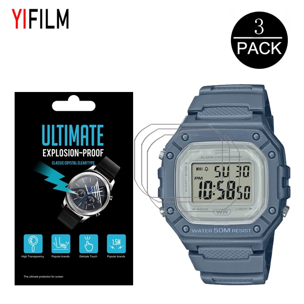 Yifilm ฟิล์มกันรอย PET กันระเบิด สําหรับสมาร์ทวอทช์ Casio Watch W-218h F-108 AE1200 1000 1300 3 ชิ้น