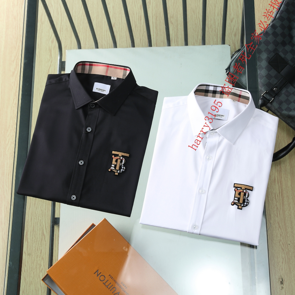 New_burberry เสื้อเชิ้ตลําลองสําหรับสํานักงานธุรกิจผ้าฝ้ายแขนยาวสําหรับผู้ชาย PP820